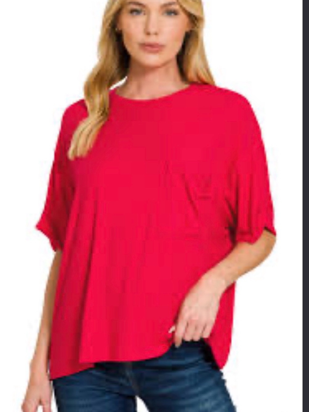 Zenana Outfitters Bright Red Short Sleeve Pocket Tee - Kids